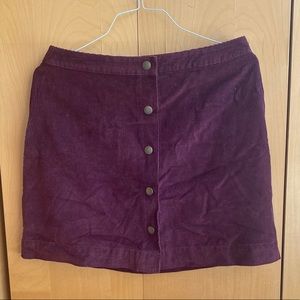 Button down maroon corduroy mini skirt